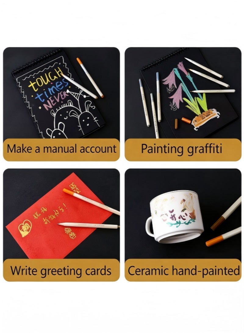 مجموعة أقلام رسم معدنية مكونة من 12 قطعة مختلطة 12 لونًا دائمًا، مقاوم للماء، حبر غير سام للحرف اليدوية، فن الراتنج، سجل القصاصات، رسم البطاقة السوداء، ديكورات رمضان، يعمل على الخشب والزجاج والمعادن والبلاستيك والسيراميك - Image 4